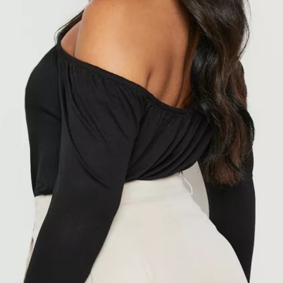 🖤 Boohoo Plus Basic Off the Shoulder Long Sleeve Bodysuit - New With Tags! - Picture 4 of 8